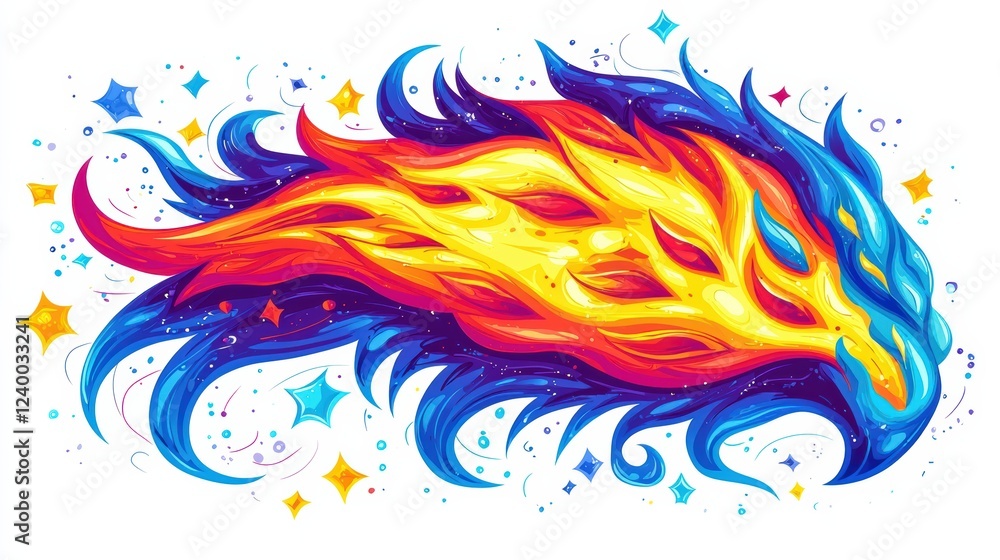 Poster dynamic colorful flame abstract art digital creation vibrant design creative environment artistic vi