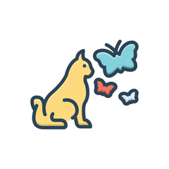 Color illustration icon for cat and butterfly