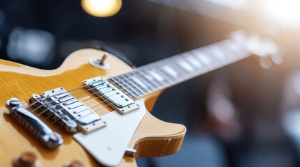 Fototapeta premium Electric guitar close-up, stage background, music concert