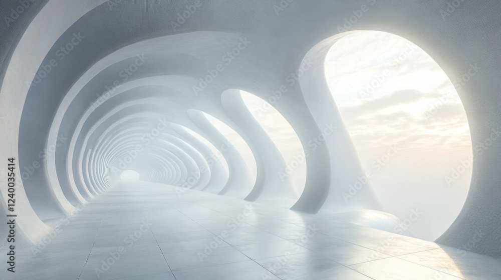Poster abstract white tunnel architecture with soft lighting
