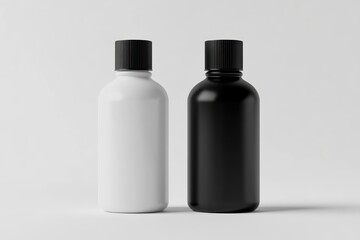 White and black bottles, studio shot, clean background, product packaging (1)