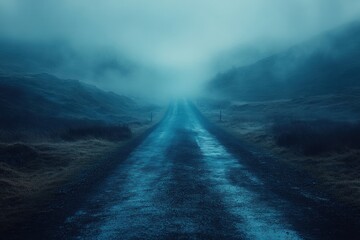 Mysterious Foggy Road at Night