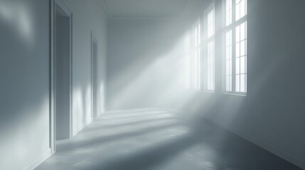 Sunlit Hallway with Foggy Atmosphere