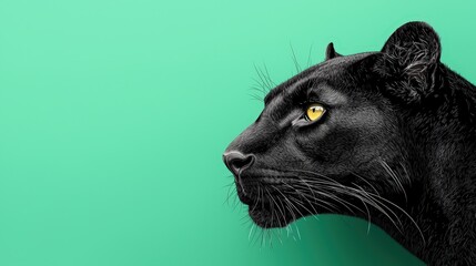 Majestic Black Panther on Vibrant Green Background