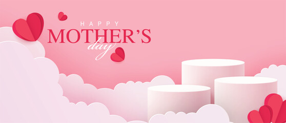 Mother's day for display podium, Valentine's Day with heart and flower. minimal pink background. product display presentation. studio room concept, minimal wall scene. vector design.