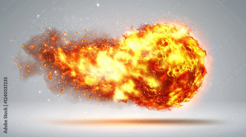 Aufkleber explosive fireball action digital art high-impact visuals abstract environment dynamic viewpoint ene