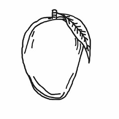 This is a pixel design illustrating a mango fruit sketch icon, capturing the essence of the tropical fruit with a simple yet artistic outline, symbolizing freshness and nature.