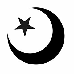 This is a pixel design illustrating the Muslim icon of the star and crescent moon, symbolizing Islam, faith, and spirituality, often associated with the Islamic world and its traditions.