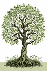 Naklejka premium a tree with green leaves and roots on a white background
