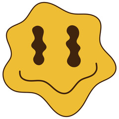 Psychedelic Dripping Smiling Character. Isolated on White Background.