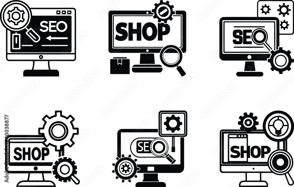 Aufkleber modern computer screen icon vector illustration set, 3d computer screen icon, 3d computer screen ico