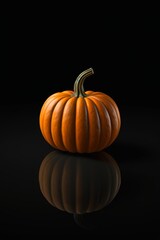 there is a small orange pumpkin sitting on a black surface