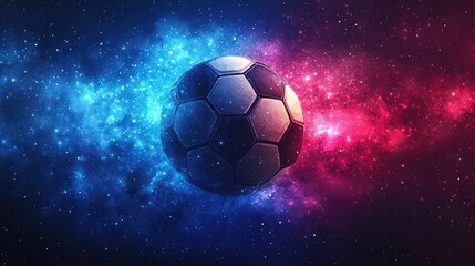 Fototapeta premium Soccer ball in vibrant cosmic nebula.