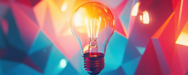 Illuminating Ideas: A Glowing Lightbulb Against a Vibrant Geometric Background