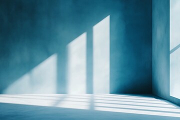 Obraz premium Blue empty room with shadow from the sun. Abstract background.