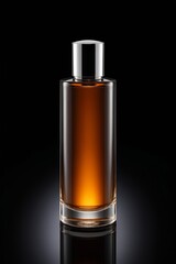 a close up of a bottle of perfume on a black surface