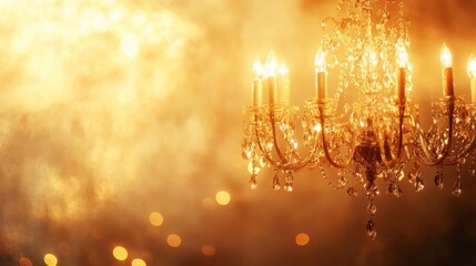 Naklejka premium Golden Crystal Chandelier in Warm Dramatic Lighting