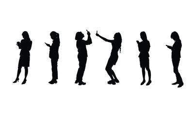 A silhouette group of a woman standing and using her phone, a concept woman connection to technology