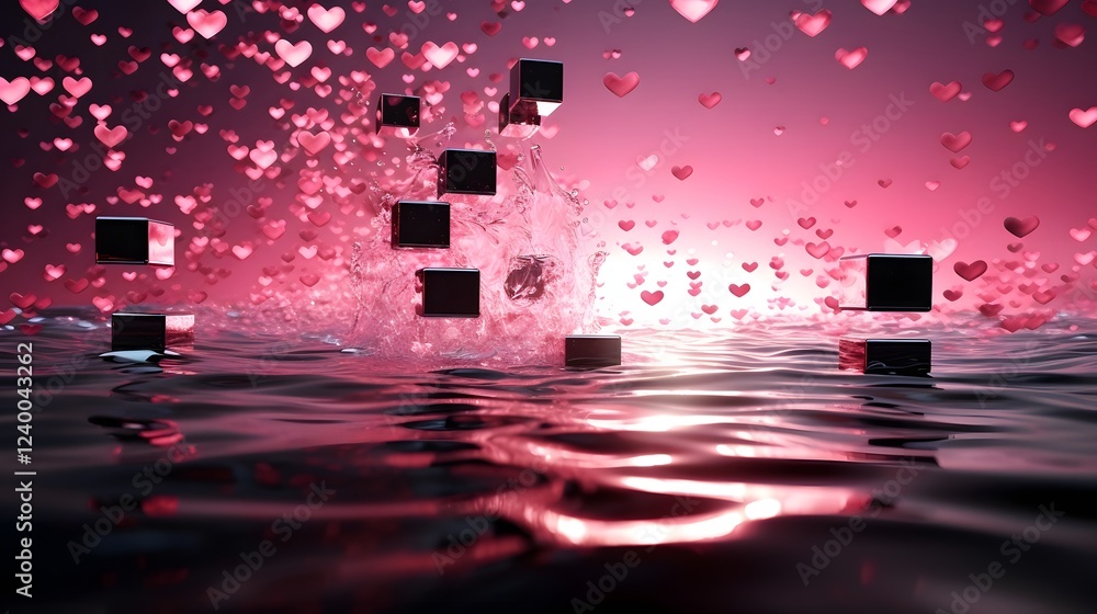 Poster shimmering 3d pink love letters gracefully floating in a dreamy romantic bokeh backdrop creating a v