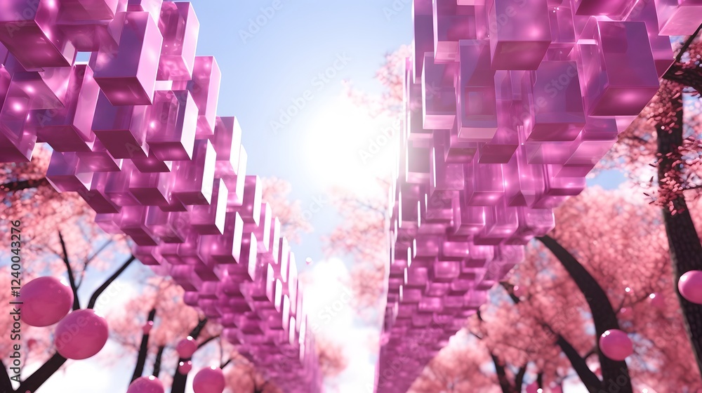 Fototapete shimmering pink 3d love letters effortlessly floating in a soft romantic bokeh backdrop creating a v