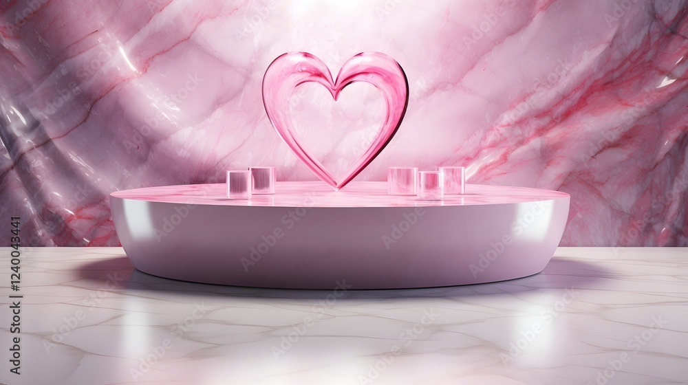 Aufkleber metallic pink 3d love text displayed on a smooth marble surface with soft and elegant lighting creat