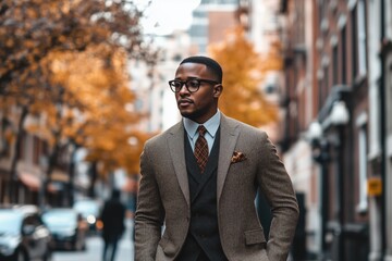 stylish man wearing tailored blazer and tie, african american business man