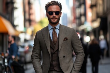 stylish man wearing tailored blazer and tie, busi