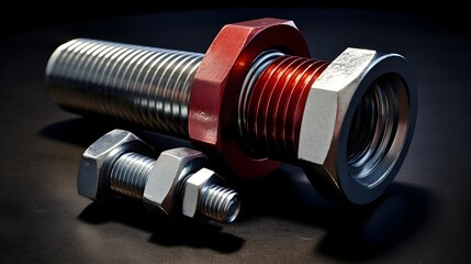 Closeup view of a heavy duty nut and bolt securely connecting two industrial machinery components symbolizing strength stability and reliable industrial engineering