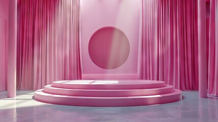 Pink Stage with Curtain Background and Circular Design Element