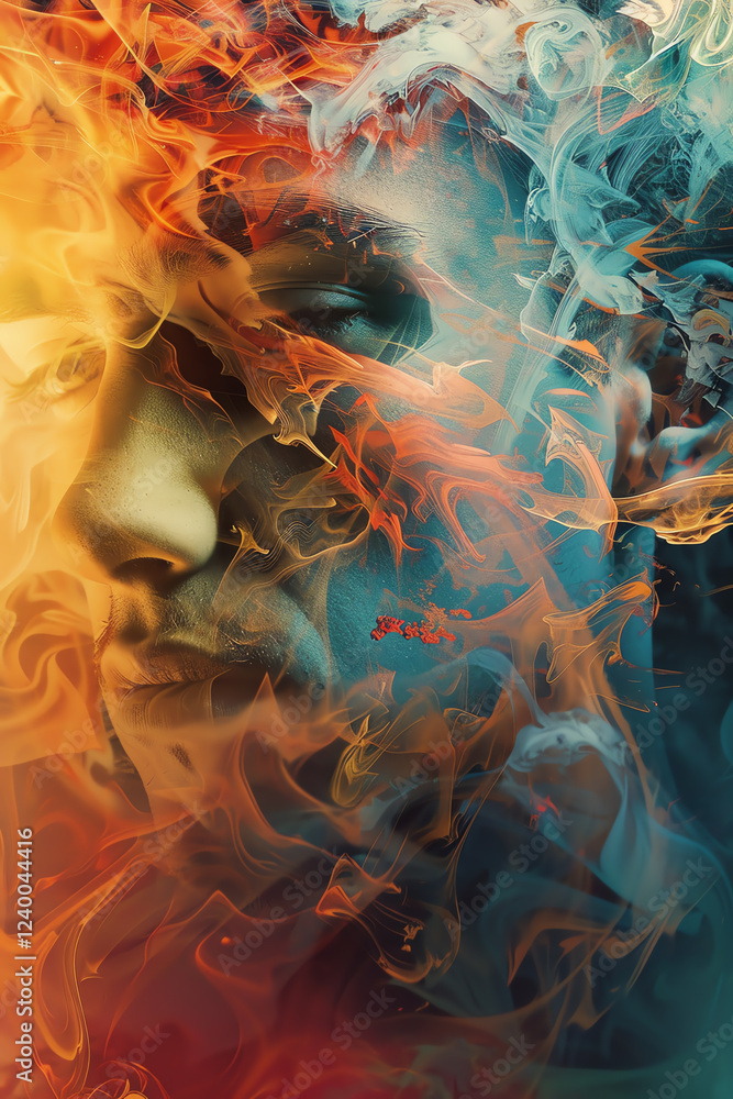 Poster craft a photorealistic digital rendering capturing a frontal view of abstract art symbolizing resili