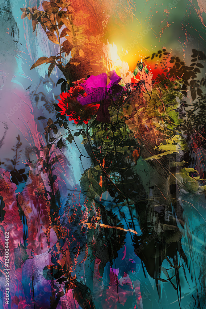 Poster craft a photorealistic digital rendering capturing a frontal view of abstract art symbolizing resili
