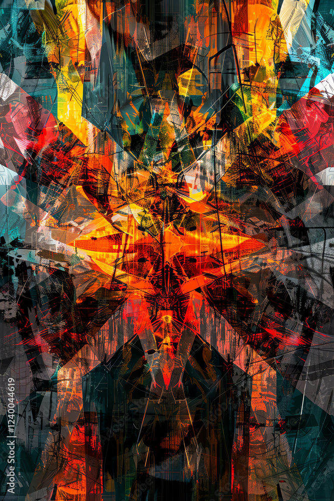 Poster craft a photorealistic digital rendering capturing a frontal view of abstract art symbolizing resili