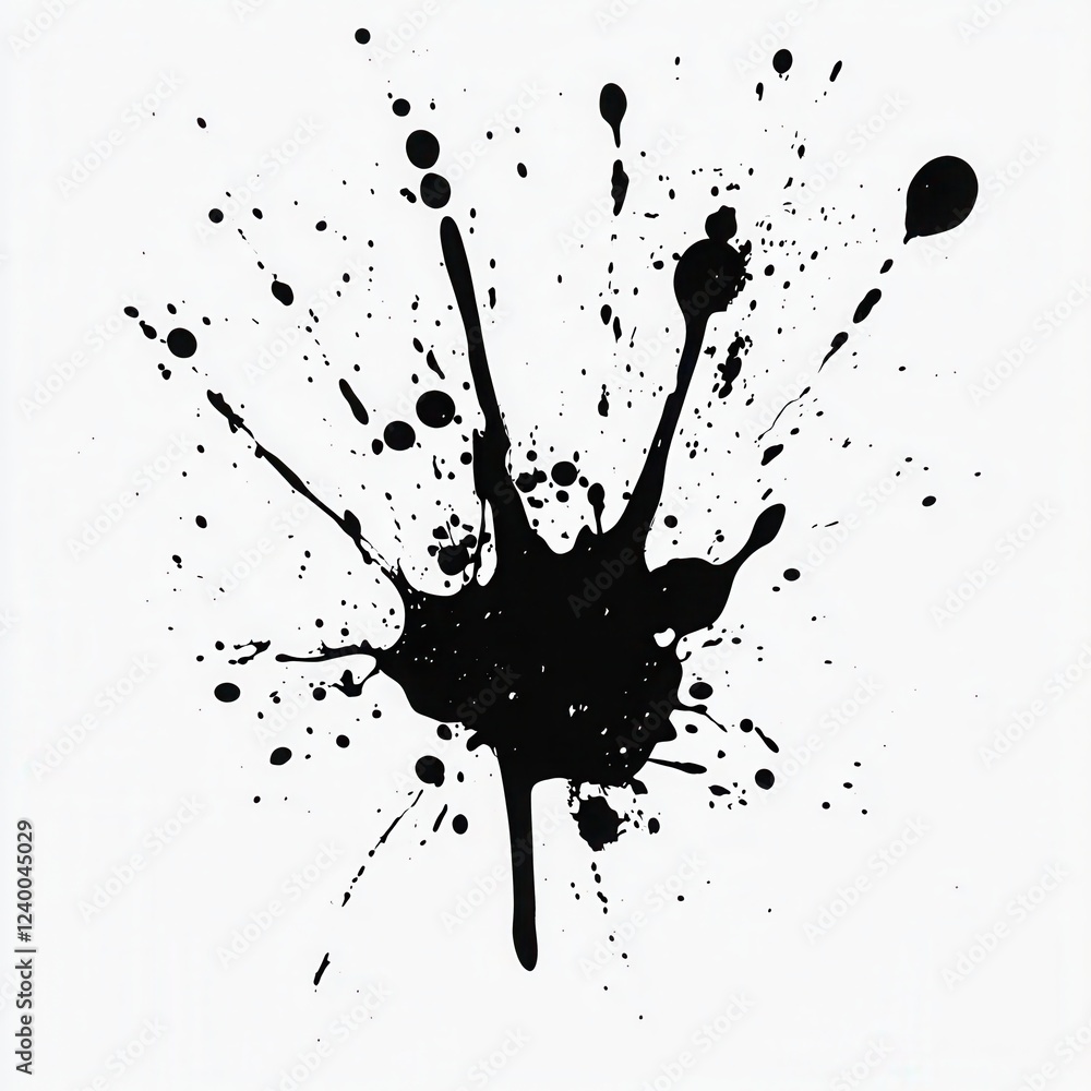 Poster black and white ink splatter art, dynamic and expressive design element, perfect for various creativ
