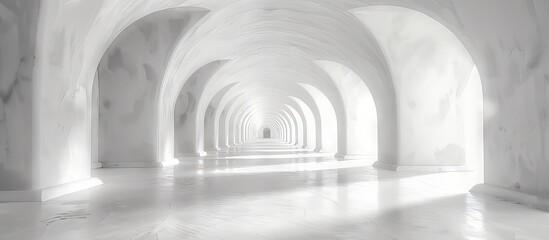 Stunning White Marble Hallway with Arched Ceilings and Soft Light
