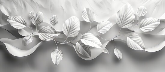 Elegant White Leaves and Waves in Soft Light Background Design