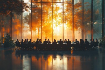 Diverse Business Professionals Engaged in Office Meeting Around Round Table
