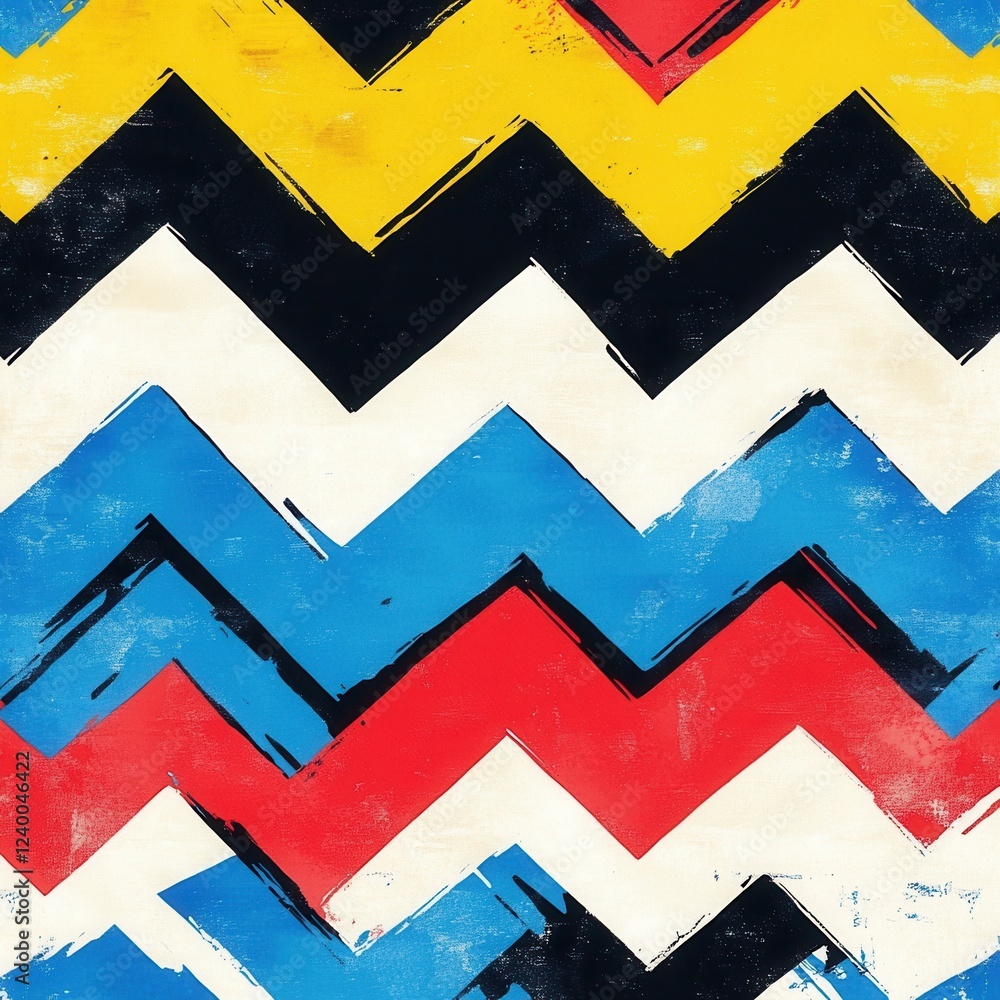 Poster vibrant abstract zigzag design, bold colors intertwining in a dynamic pattern, perfect for modern gr