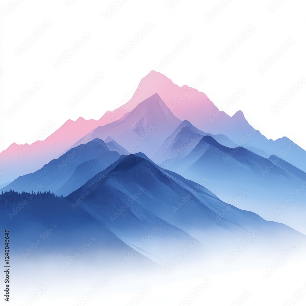 Poster pastel mountain range, an abstract design featuring soft gradient colors on a transparent background