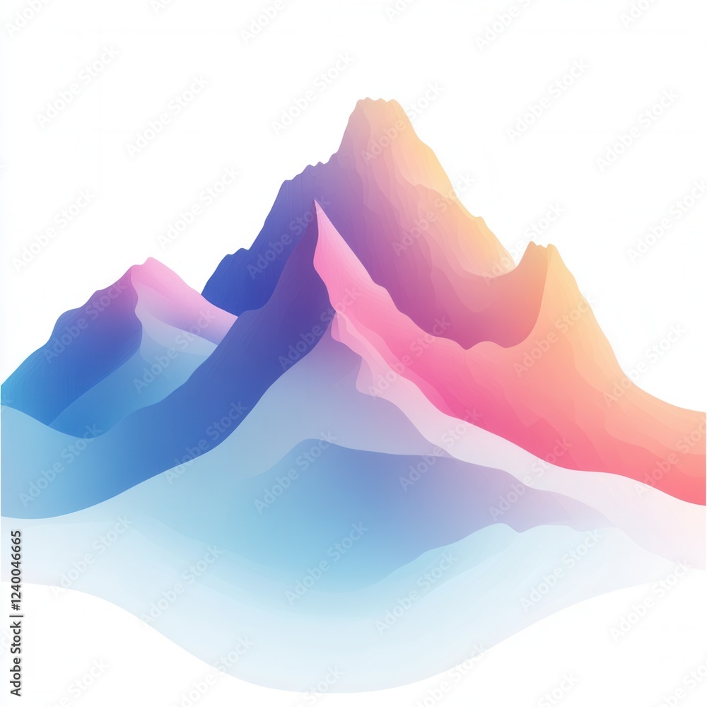 Poster pastel mountain range abstract, featuring soft gradient colors on a transparent background, ideal fo