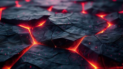 Fiery Lava Cracked Texture Background with Glowing Red Veins