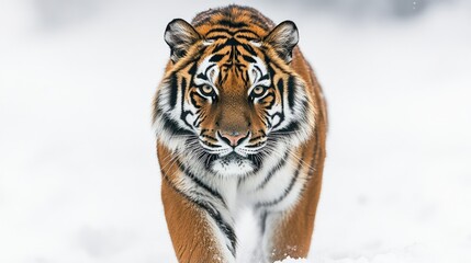 Majestic Tiger Walking Through Snowy Landscape in Winter Season