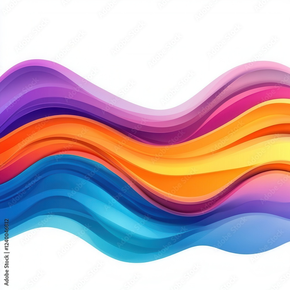 Poster vibrant abstract waves in layers, dynamic colors flow seamlessly, ideal for digital design and creat