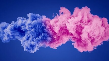 Fototapeta premium Abstract swirls of vibrant pink and blue paint create a mesmerizing blend of color against a deep blue backdrop.