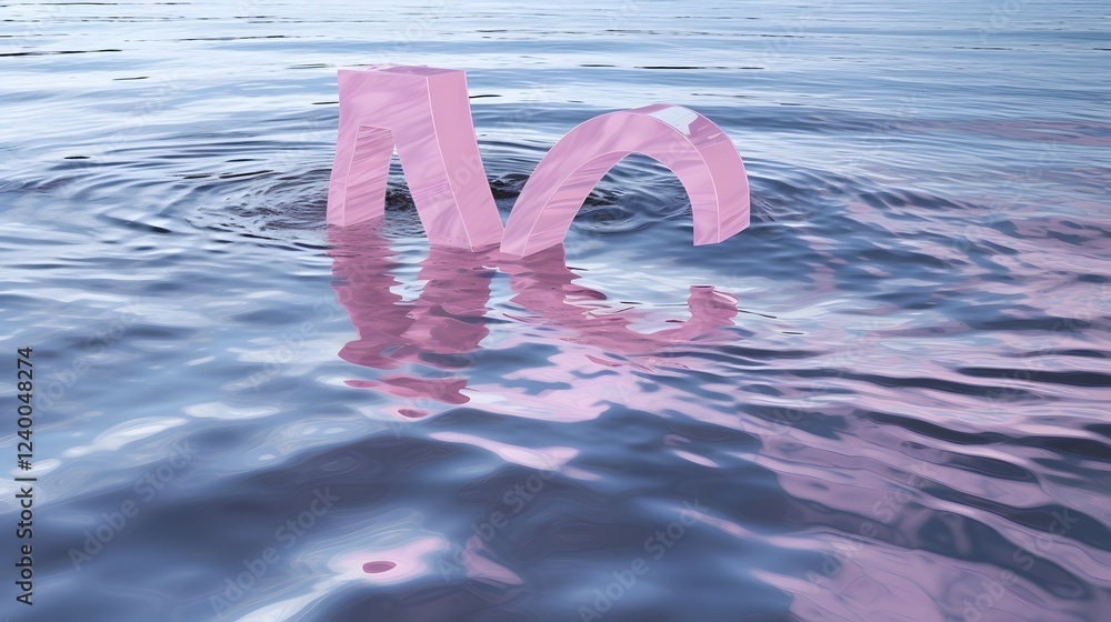 Poster partially submerged pink 3d love letters floating in a calm pool of water with gentle ripples and re
