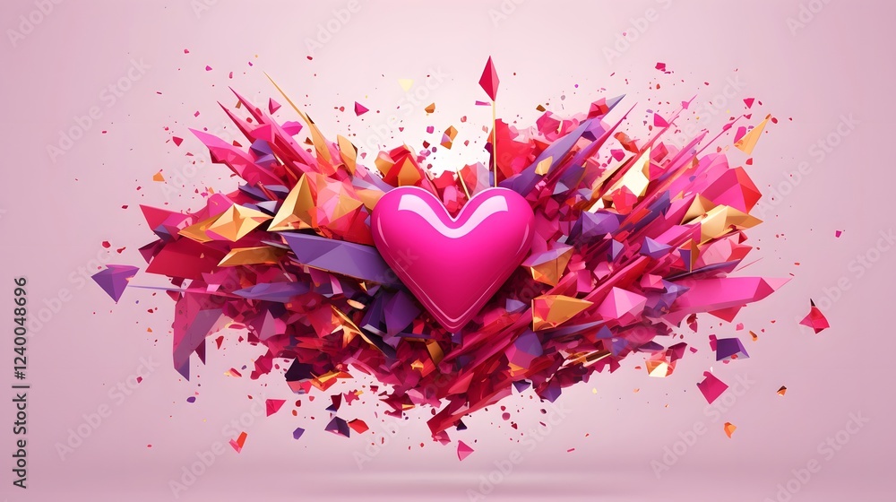 Aufkleber vibrant 3d pink love text with a colorful confetti explosion creating a dynamic and festive design p