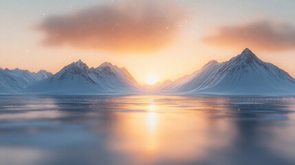 Serene Winter Sunset Over Snow Covered Mountains