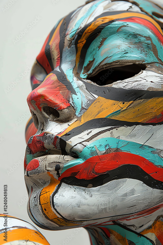 Poster merge the bold colors and patterns of street art with unconventional camera angles in a clay sculptu