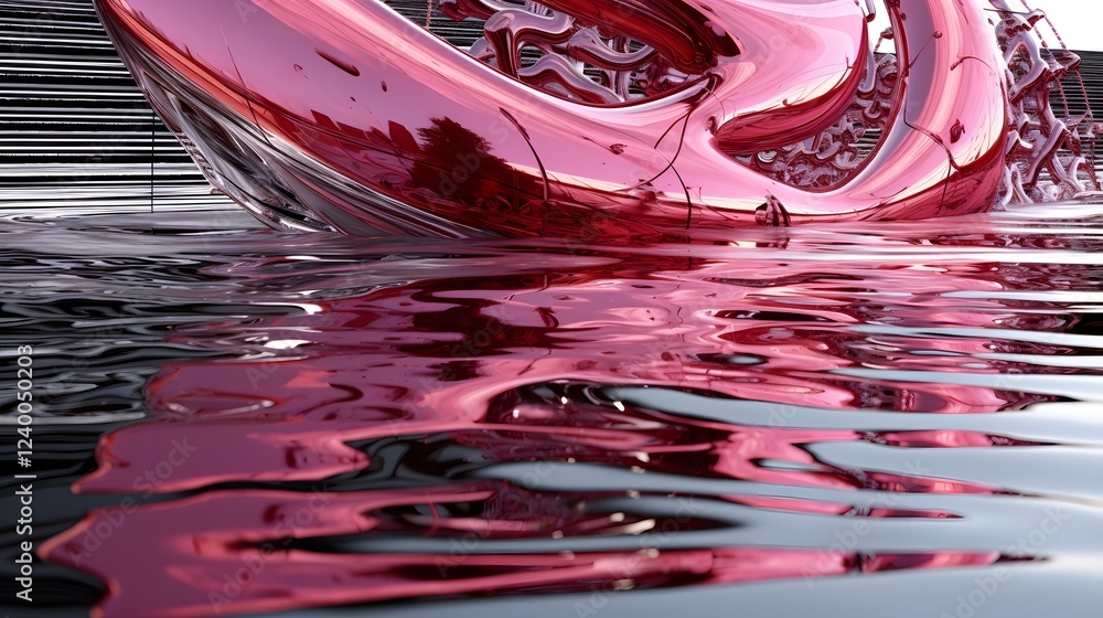 Poster stunning metallic pink 3d love text with reflections on a sleek and shiny mirror like surface creati