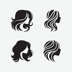 beauty woman logo silhouette vector bundle set.a stylized silhouette profile of a woman with flowing hair. The style is minimalistic and artistic, commonly used in beauty, salon, or fashion branding. 