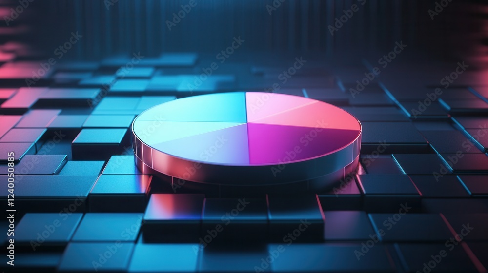 Poster holographic pie chart in virtual space, sleek design, dynamic visualization, modern interface, data 